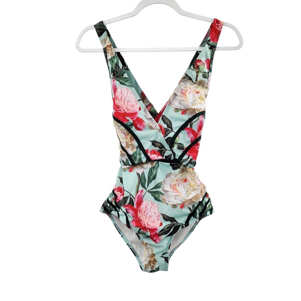 ModCloth "The Gilda" Women's Size S Floral Print One-Piece Swimsuit V-Neckline